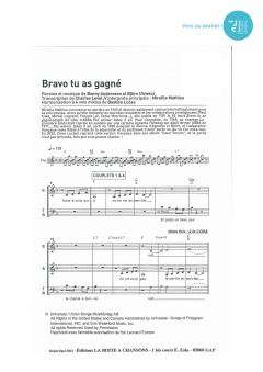 Aperçu de la partition Bravo tu as gagné