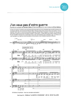 Aperçu de la partition J'en veux pas de votre guerre