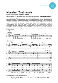 Aperçu de la partition Monsieur Toulmonde