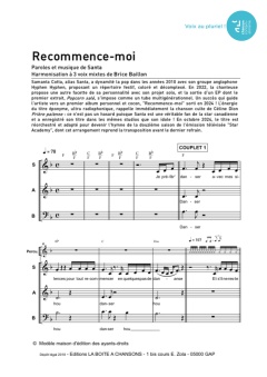 Aperçu de la partition Recommence-moi