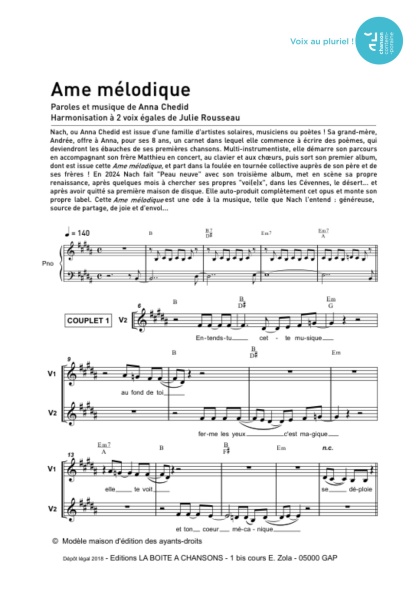Âme mélodique — 4 voix mixtes