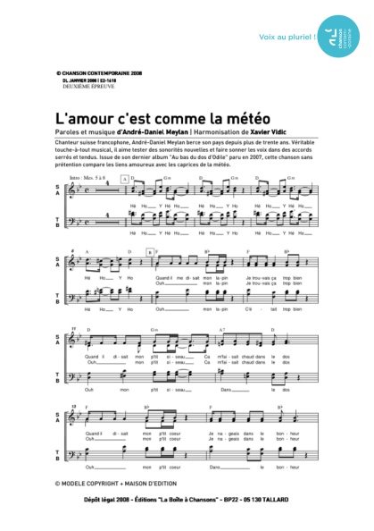 L'amour c'est comme la météo — 4 voix mixtes