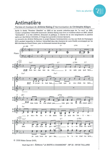 Antimatière — 4 voix mixtes