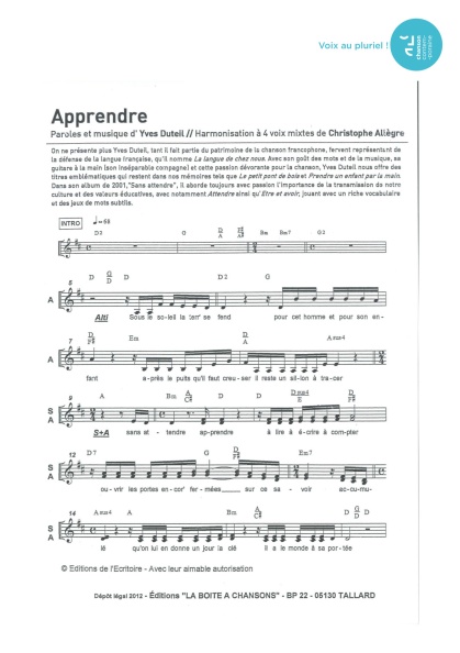 Apprendre — 4 voix mixtes