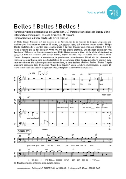 Belles, belles, belles — 4 voix mixtes