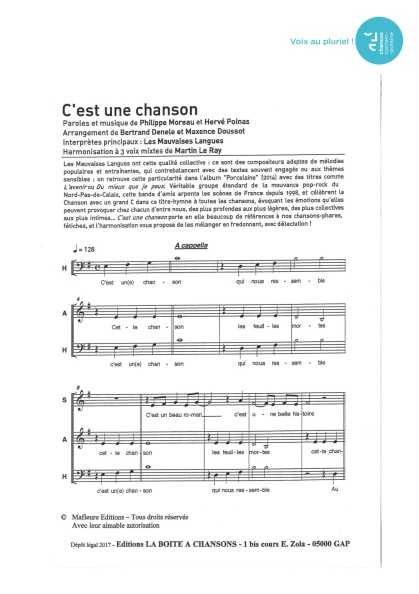 C'est une chanson — 3 voix mixtes