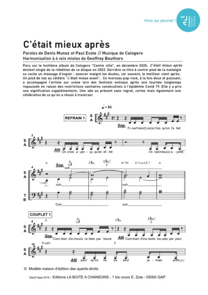 C'était mieux après — 4 voix mixtes