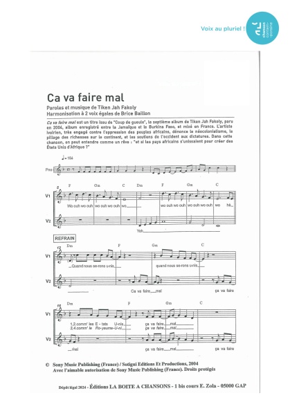Ça va faire mal — 2 voix égales