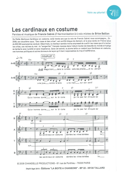 Cardinaux en costume (les) — 4 voix mixtes