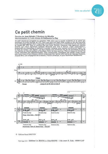 Ce petit chemin — 3 voix mixtes