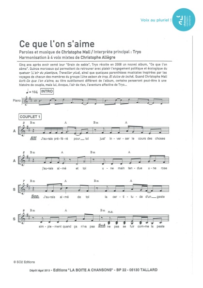 Ce que l'on s'aime — 4 voix mixtes