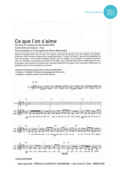 Ce que l'on s'aime — 2 voix égales