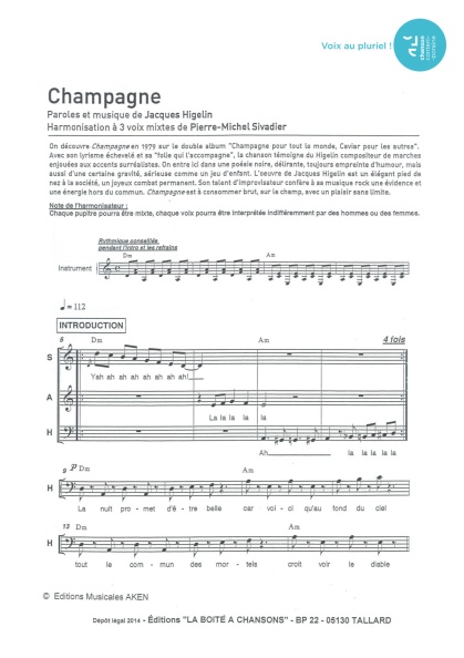 Champagne — 3 voix mixtes