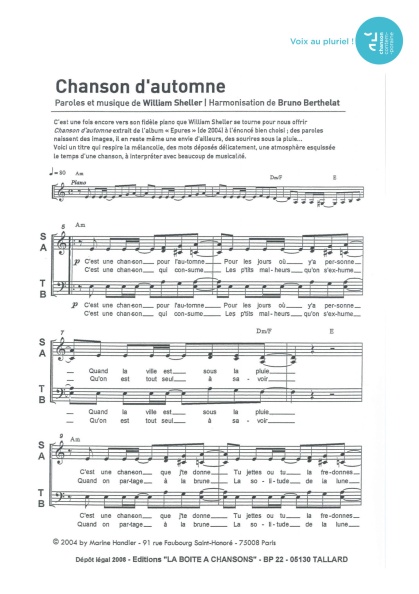 Chanson d'automne — 4 voix mixtes
