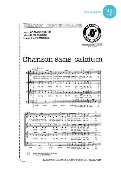 Chanson sans calcium — 4 voix mixtes