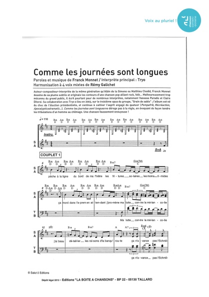 Comme les journées sont longues — 4 voix mixtes