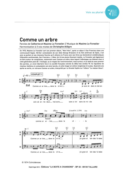Comme un arbre — 3 voix mixtes