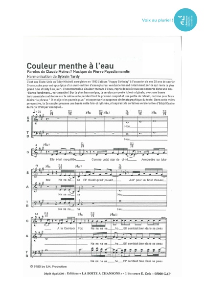 Couleur menthe à l'eau — 4 voix mixtes