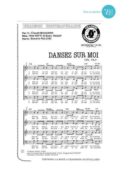 Dansez sur moi — 4 voix mixtes
