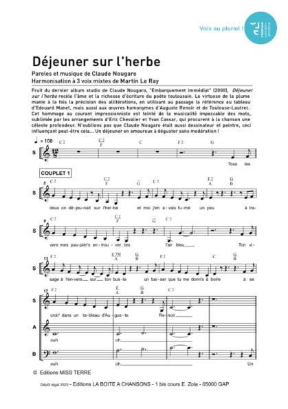 Déjeuner sur l'herbe — 3 voix mixtes