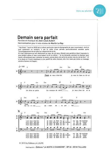 Demain sera parfait — 4 voix mixtes