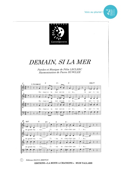 Demain si la mer — 4 voix mixtes