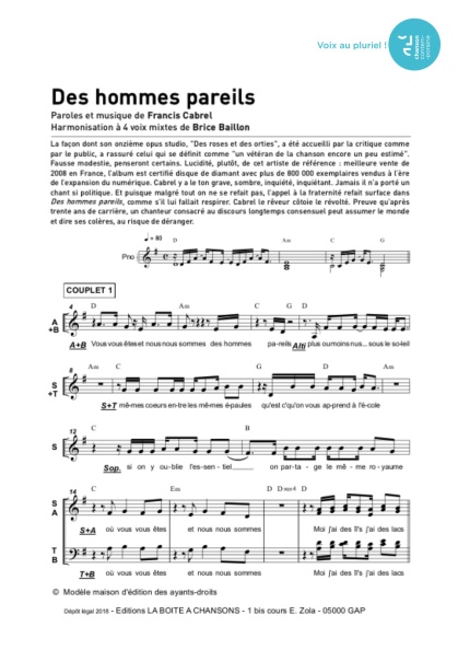 /partitions/Des hommes pareils (4vm)-(2018)
