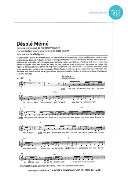 Désolé Mémé — 4 voix mixtes