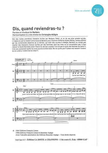Dis, quand reviendras-tu ? — 4 voix mixtes