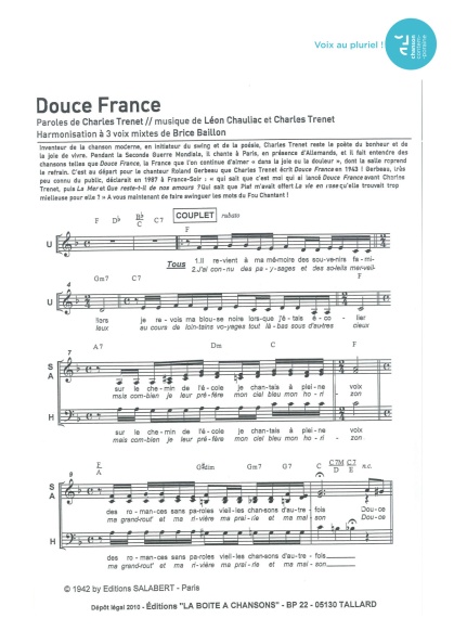 Douce France — 3 voix mixtes