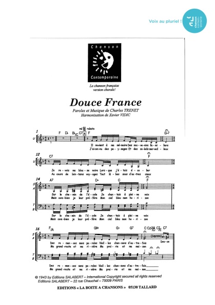 Douce France — 4 voix mixtes