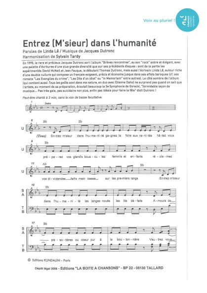 Entrez (m'sieur) dans l'humanité — 4 voix mixtes