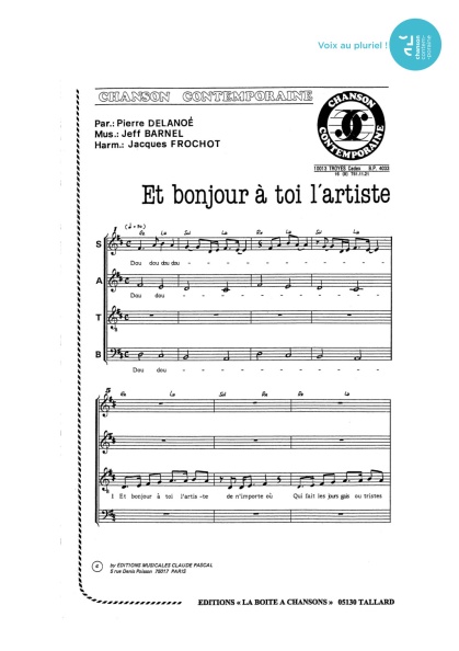 Et bonjour à toi l'artiste — 4 voix mixtes