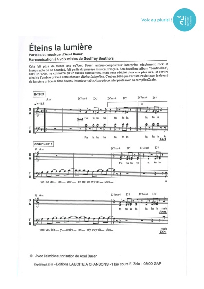 Eteins la lumière — 4 voix mixtes