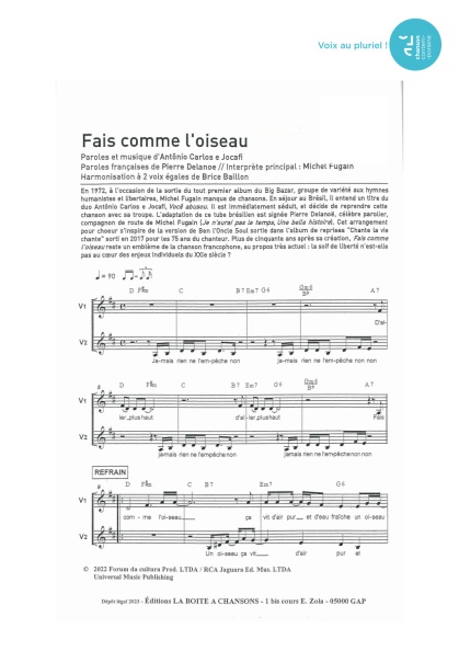 Fais comme l'oiseau — 2 voix égales
