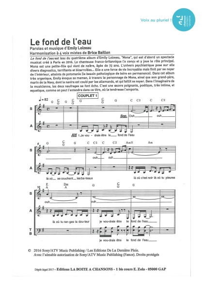 Fond de l'eau (le) — 4 voix mixtes