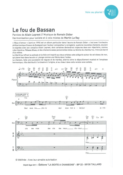 Fou de Bassan (le) — 4 voix mixtes + soliste