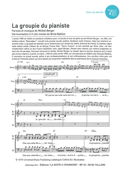 Groupie du pianiste (la) — 3 voix mixtes