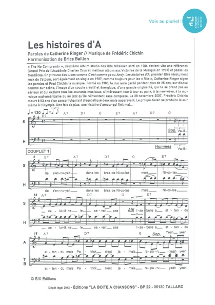 Histoires d'A (les) — 4 voix mixtes