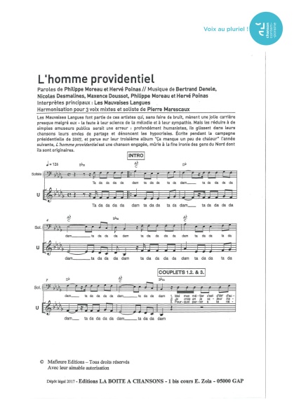 L'homme providentiel — 3 voix mixtes + soliste