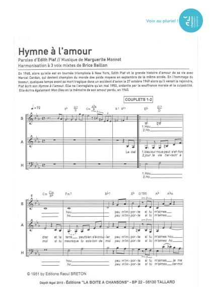 Hymne à l'amour — 3 voix mixtes