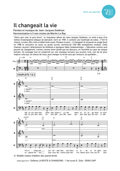 /partitions/Il changeait la vie (3vm)-(2018)