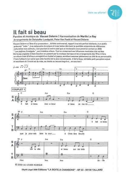 Il fait si beau — 4 voix mixtes