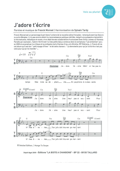 J'adore t'écrire — 4 voix mixtes