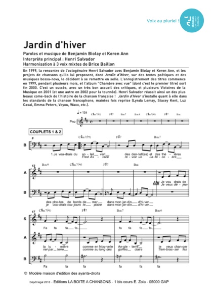 Jardin d'hiver — 3 voix mixtes