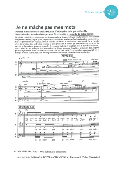 Je ne mâche pas mes mots — 4 voix mixtes