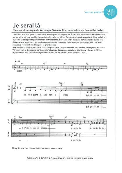 Je serai là — 4 voix mixtes