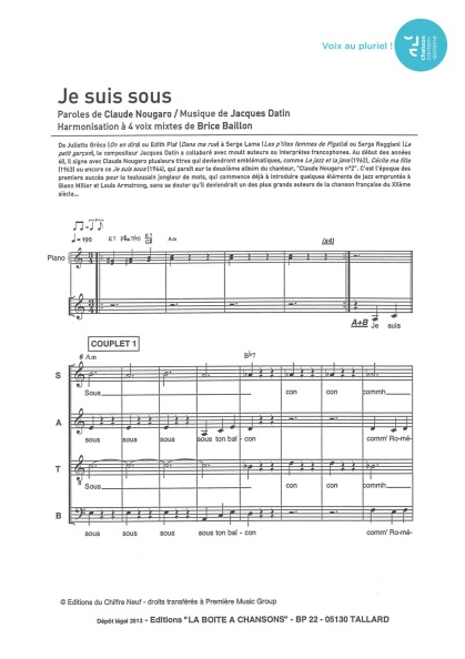 Je suis sous — 4 voix mixtes