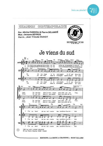 Je viens du sud — 4 voix mixtes