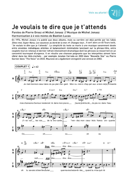 Je voulais te dire que je t'attends — 4 voix mixtes